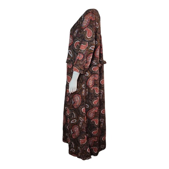 Roamans Dress Womens Plus Size 18W Brown Paisley Short Sleeve Maxi Cotton Boho - Picture 4 of 9